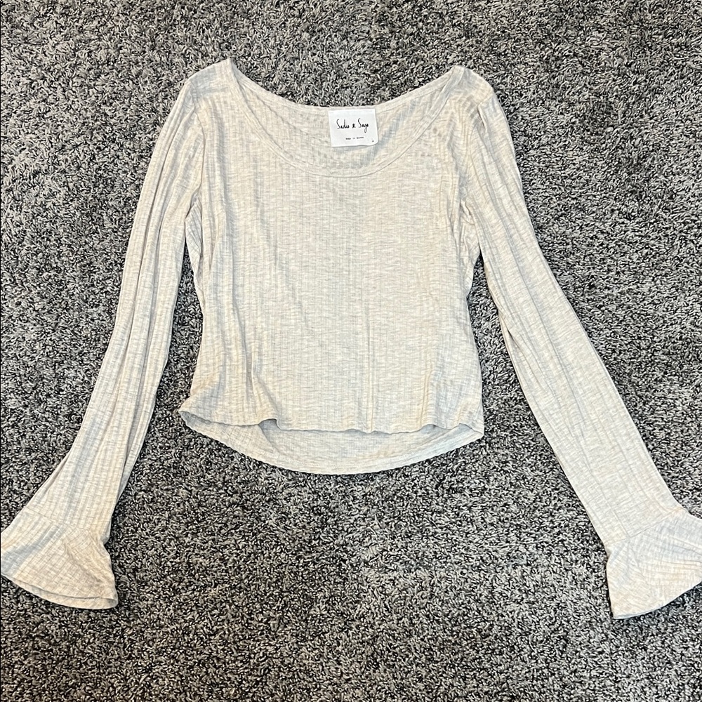 Women's Cream Long Sleeve Crop Top